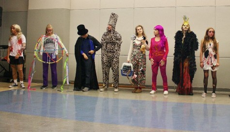 Students line up for the second round of judging in the 2014 Costume Contest.