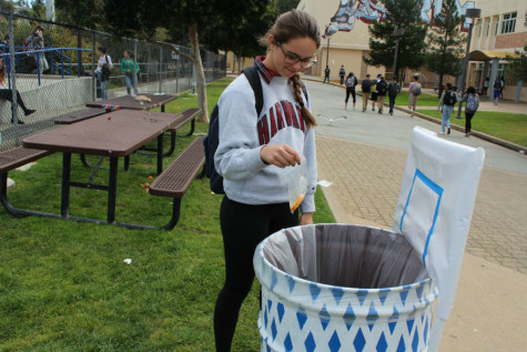 "The point of the basketball garbage cans is to influence students to throw away their trash in a fun, positive manner," said leadership class member Matt Irwin.