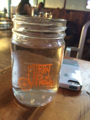 Curry Up Now serves their water out of mason jars.
