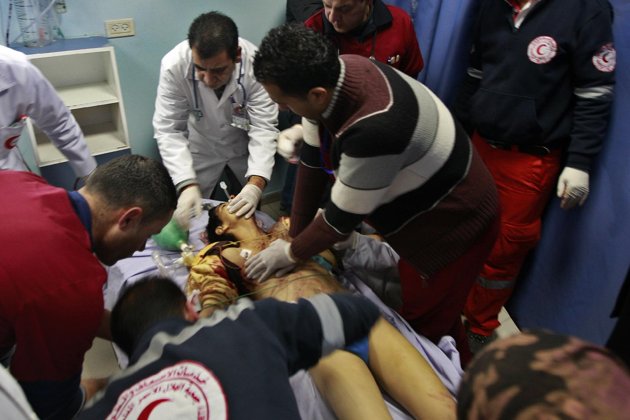 Doctors attempting to save the 17 year old Palestinian boys life