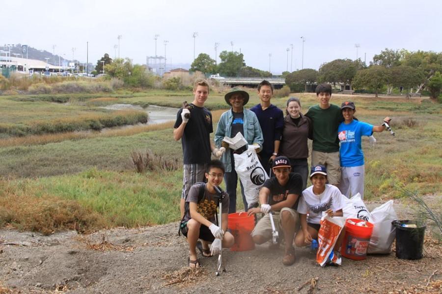GYA at the California Coastal Clean-Up Day event on Sept. 21. From left to right, top row: Franklin Rice, Mr. DSouza, Nathan Lu, Morgan Finlayson, Brandon Whiteley, and Bita Shahrvini. Bottom row: James Xie, Belal Kaddoura, and Gabby DSouza. 