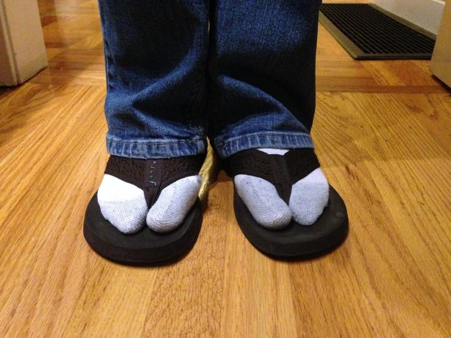 The unusual look: socks and sandals. 