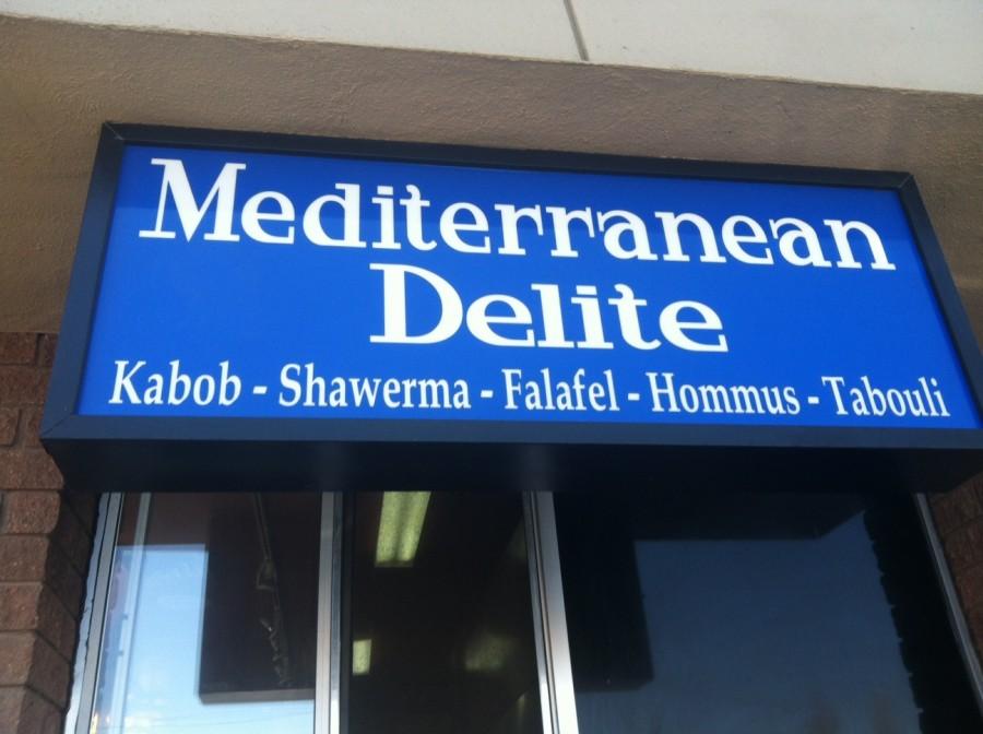 Outside sign for Mediterranean Delite