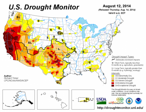 This map taken from http://www.ncdc.noaa.gov/ illustrates California's severe drought.