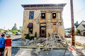 The California earthquake dealt significant structural damage to buildings in Napa. Photo by Noah Berger/AP.