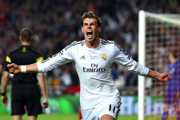 Gareth Bale of Real Madrid celebrates his winning in goal in the 2014 Champions League Final