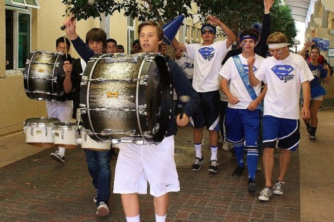 On Friday, drumline and ASB led a march through the hallways at the end of fourth period, generating excitement for the homecoming game that night.