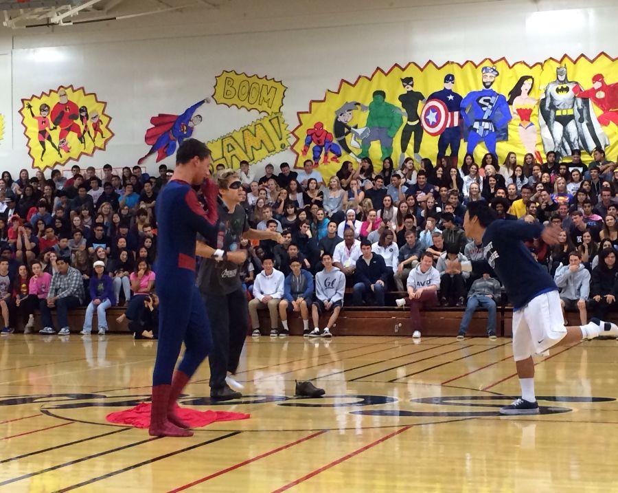 Drumline shakes away the competition during the finale of Carlmont Cup at the Homecoming Assembly.