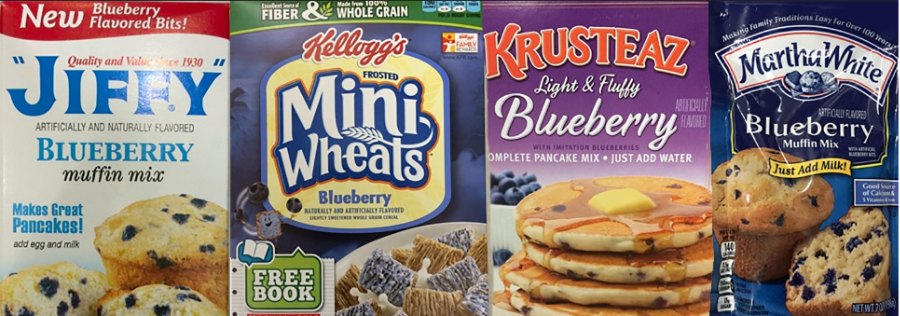 Examples of products that use blueberry substitutes.