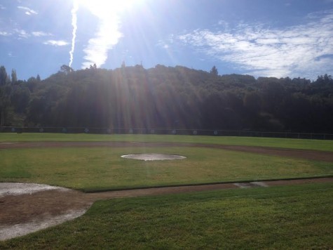 The sun shines down on the baseball field.