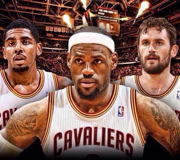 The new Big Three - Kyrie Irving, LeBron James, and Kevin Love.