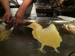The chef cracked a few eggs and then shaped them into a chicken!