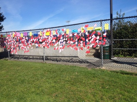 Hearts with every students name were hung on the fence near the quad.