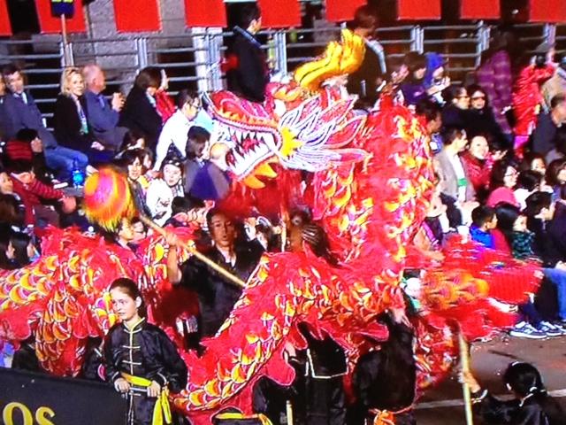 An elaborately decorated dragon dances its way through San Francisco.
