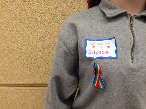 Many Carlmont students wore name tags and ribbons today in support of Harmonys annual Day of Silence.