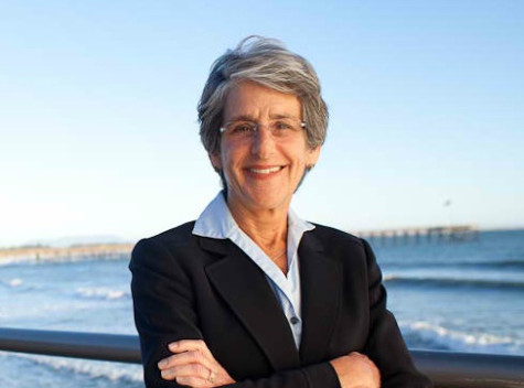 Hannah-Beth Jackson, the senator who brought about the California Fair Pay Act, poses in front of an ocean view.