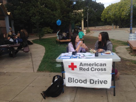 Do Something commissioners junior Anya Meredith and sophomore Katie Wong hold lunchtime sign ups for the Blood Drive. 