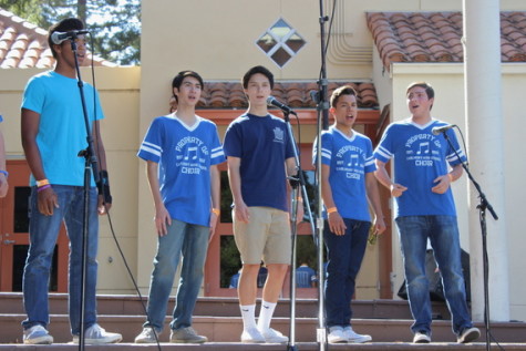 Carlmont boys a capella group Fine Tuning performs at Save the Music Festival.