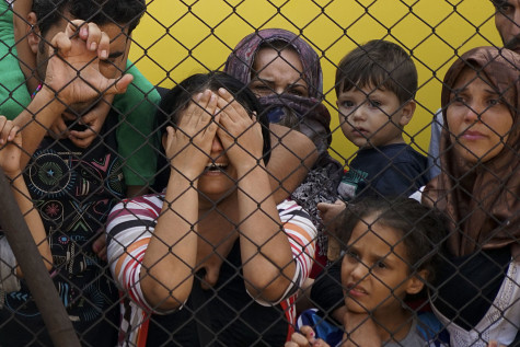 Syrian refugees wait at the platform of the Budapest Keleti railway station.