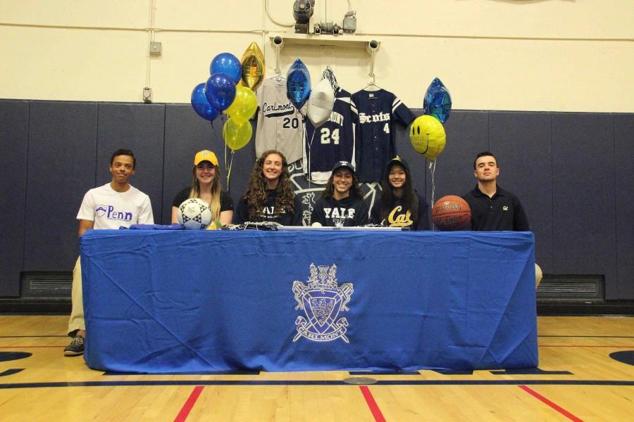 The six commits of 2016 proudly wear their college apparel as they celebrate with friends and family their official commitments to colleges.