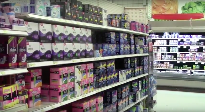 Feminine products are displayed under the  womens health aisle at Target and similar stores. 