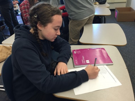 Sophomore Isabel Mayoss studies for the National Exam so that she can receive a gold medal.