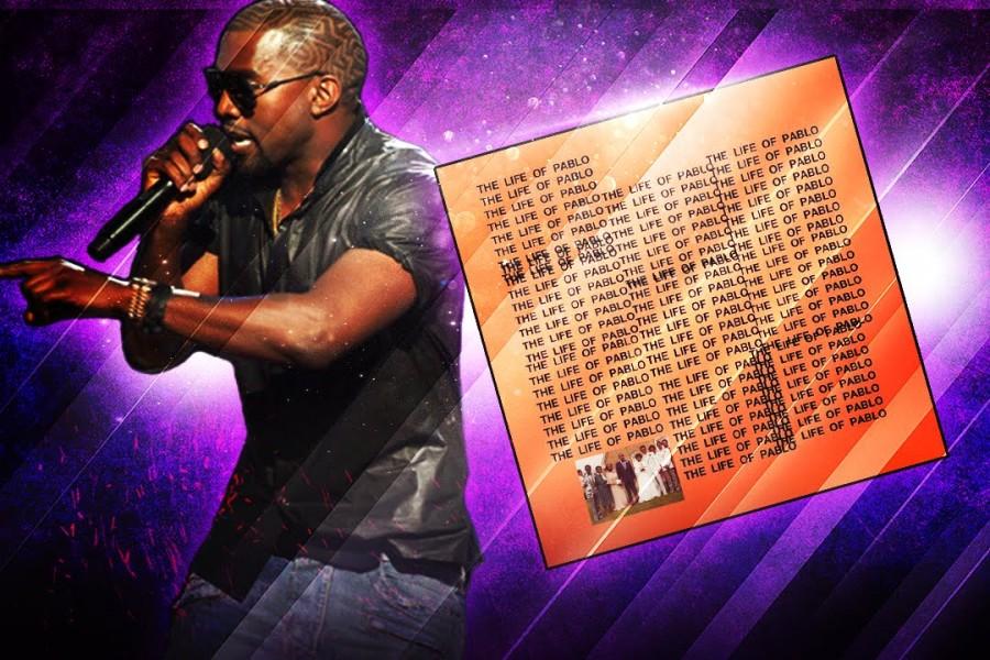 Kanye raps some verses behind the album cover for The Life of Pablo.
