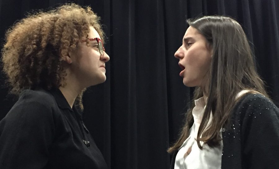 Sophomore Rosie Asmar and senior Sophie Haddad face off during their 2016 Showcase scene.
