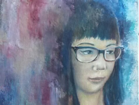 The background of this portrait of Grace Li is made with the use of a palette knife.