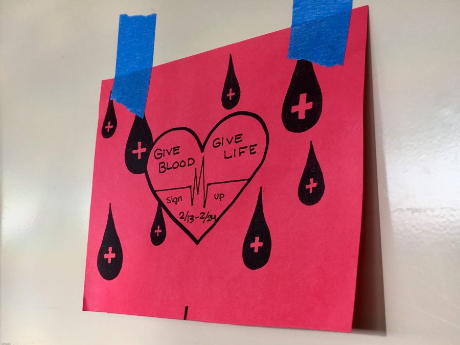 Quarter+sheet+flyers+hang+on+lockers+to+remind+students+that+sign+ups+for+the+blood+drive+are+from+Feb.+13+to+Feb.24.