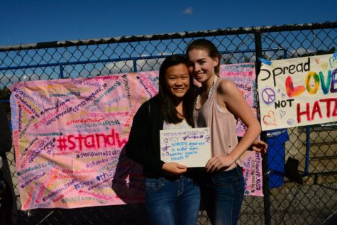 Sophomores Audrey Crook and Chloe Wen advocate for s2680, the 
Mental Health Reform Act of 2016. Girl Up, along with Feminsim Club and Mental Health Awareness Club, organized this event to gain signatures for the act and support the cause.
