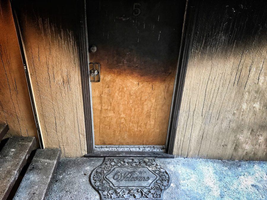 Two apartments were damaged in the fire on Village Drive on Feb. 21. The apartment in which the fire started sustains fire and water damage. The apartment above suffers from smoke damage.