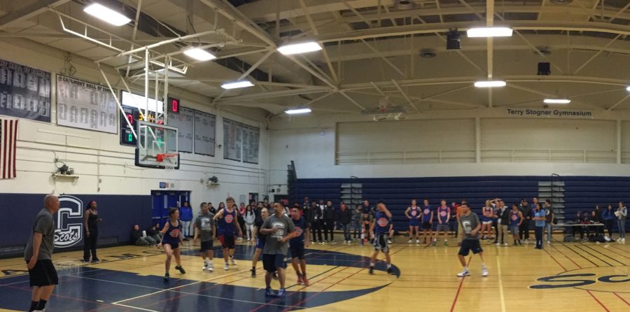 The staff vs. student basketball game was held in the main gym on March 24. The students lost with a score of 24-17.