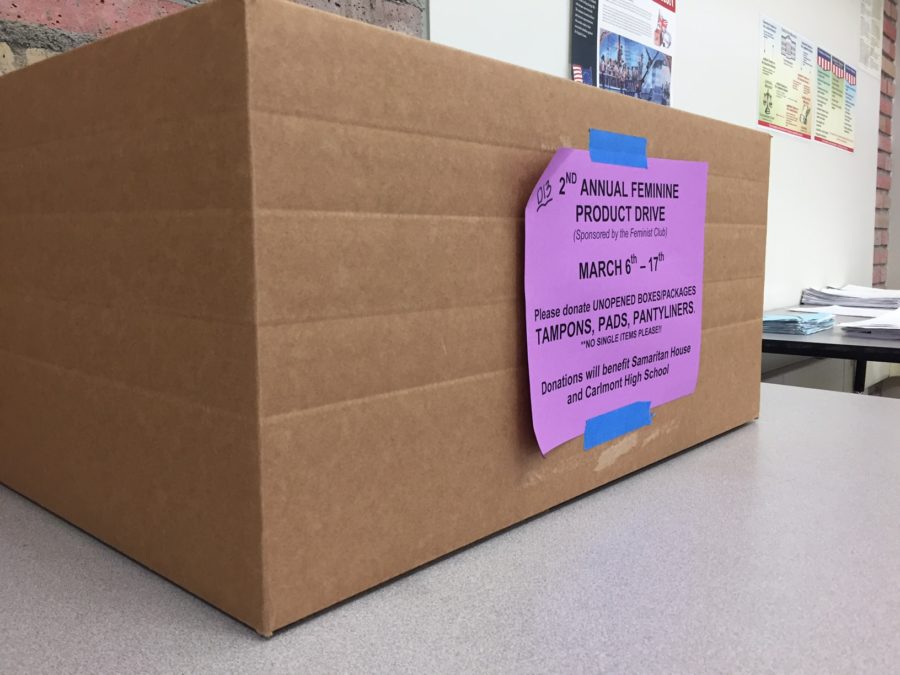 From March 6 to March 17, contributions to the feminine product drive can be brought to donation boxes in history classrooms. 