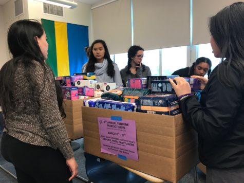 Feminist Club presidents, Sydney Pon and Evelyn Lawrence, meet at lunch on Friday March 24 at lunch to work on the Feminine Product Drive, along with a few other members. 