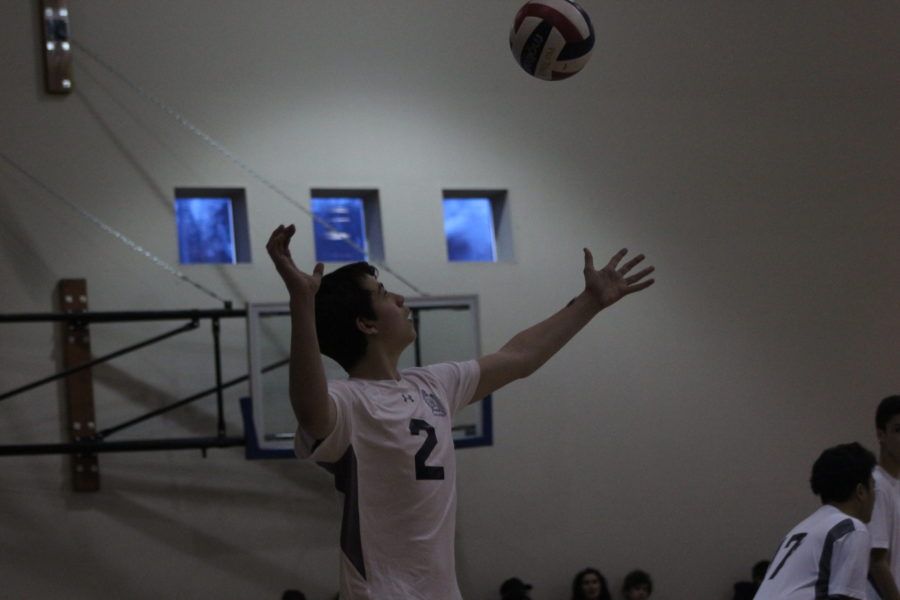 Sophomore Anthony Frangos hoping to ace the serve.