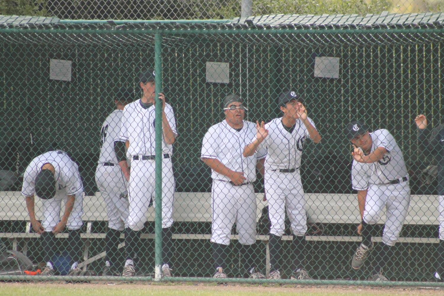 Carlmont players illustrate their spirit by swimming in the dome. In the dugout, the players cheer and encourage each other throughout the whole match.