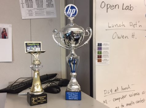 Carlmonts Computer Science Club often places very high at coding competitions. Trophies on display in the Computer Science Lab from last years competitions show the students successes.
