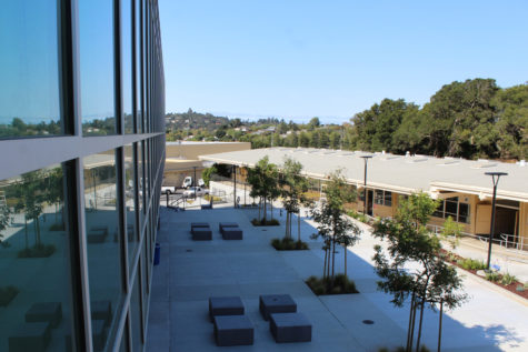 On the second level of S-wing, students can relax and eat lunch in the outdoor lounge area.