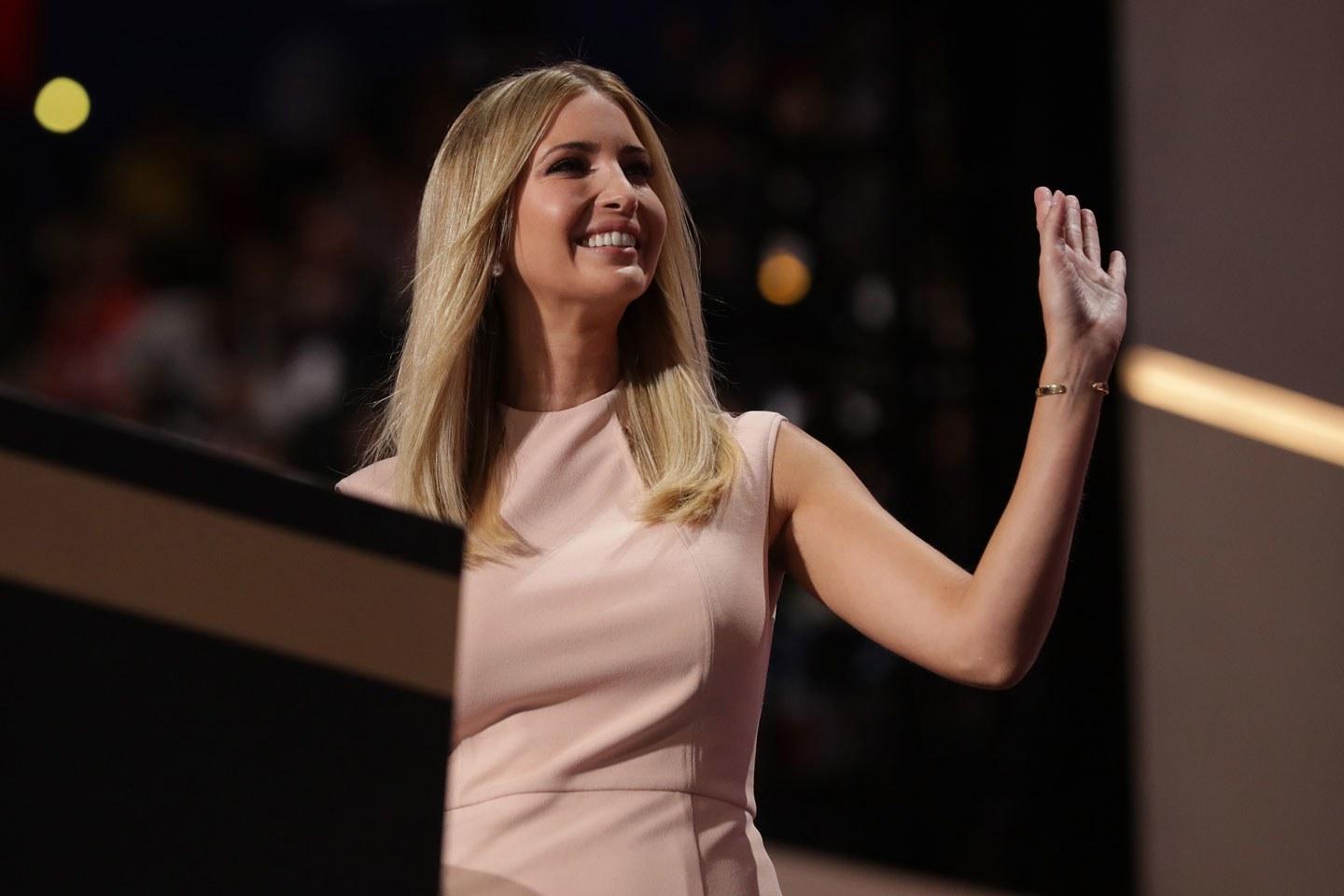 Ivanka Trump addresses the crowd at the 2016 Republican National Convention, where she delivered more liberal ideas which rounded out the more conservative ones of her father, Donald Trump.