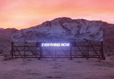 The cover of Everything Now by Arcade Fire features tranquil scenery.