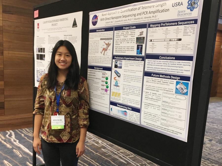 Kristin Ma, a senior and member of Carlmonts Biotechnology Institute, presents her project at the American Society for Gravitational and Space Research conference.