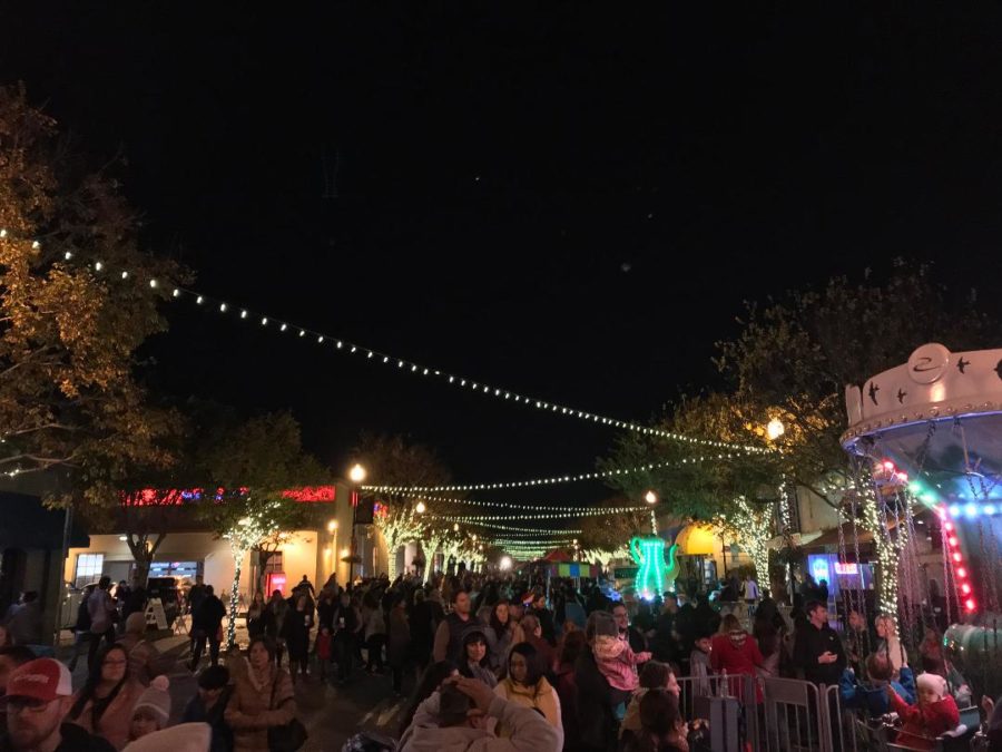 Laurel Street was lit up with festive lights.