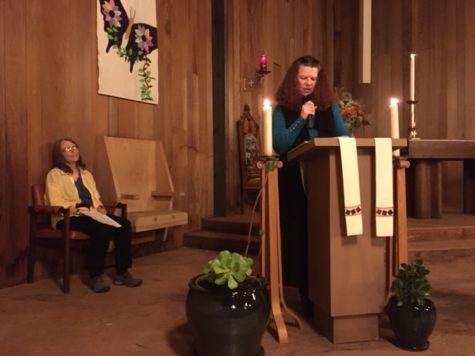 Kristi Denham reads an excerpt of Martin Luther Kings Ive been to The Mountaintop speech on the podium of Good Shepherd Episcopal Church on Jan. 15, 2018.