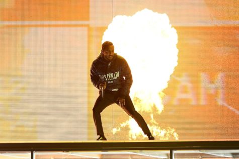 Lamar, the glue behind Black Panther: The Album, performs at The BRIT Awards 2018.