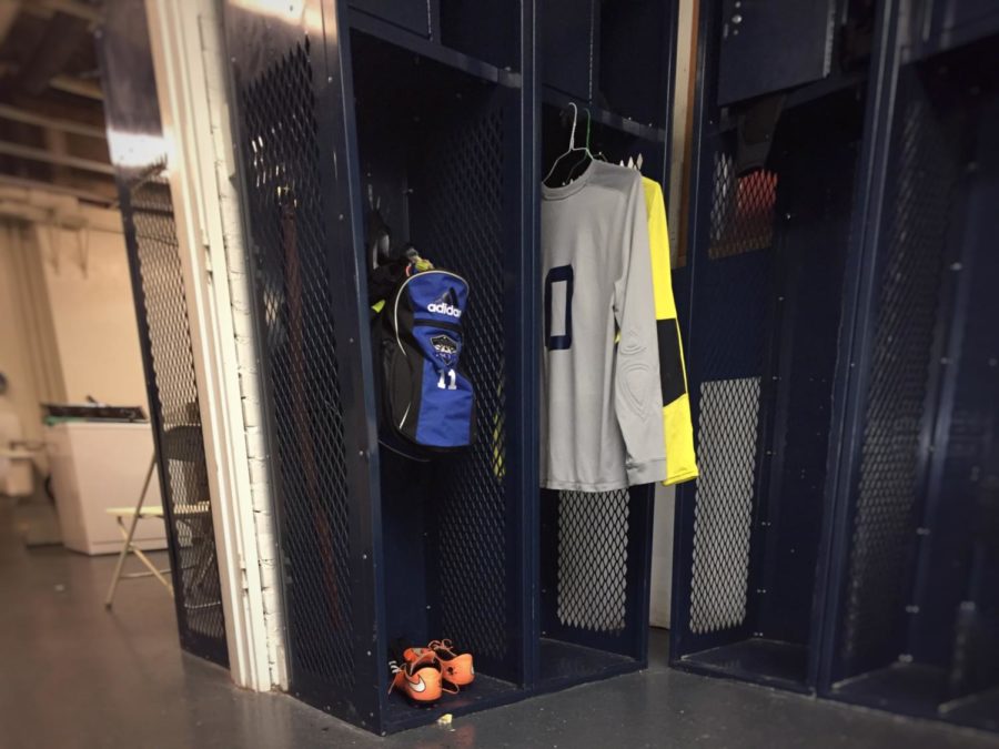 The team room is used by the varsity boys soccer team during the winter season. Players leave their gear in their specific locker. Muaath Nofal, a senior on the soccer team, said: Basically, we keep our jerseys in there and, each weekend, Coach Will Stambaugh washes them for us.