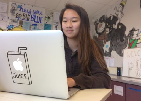 Valerie Wang works on a project for ASB.
