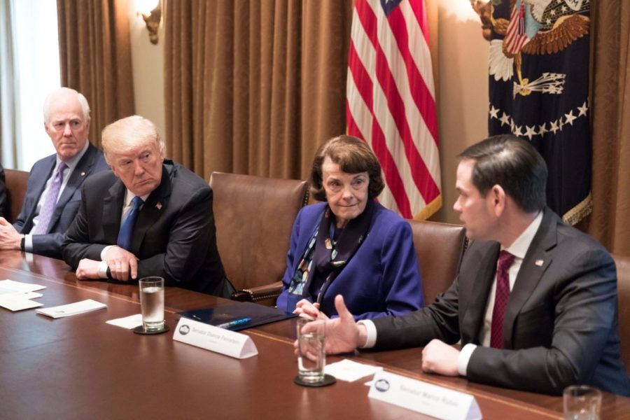 Senator Diane Feinstein meets with Donald Trump to discuss gun control, one of the issues she is most outspoken about. While she supports items such as gun control, she often is more centrist than some of her Democratic colleagues. 
