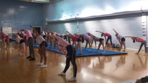 Incoming freshman and Carlmont students alike warm up for their May 16 tryouts sporting pink outfits.
