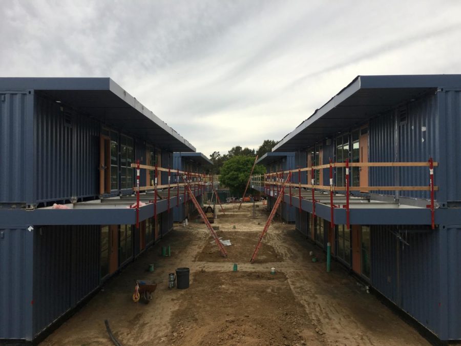 The new classrooms for Charter Learning Center. They are made out of recycled shipping containers and are located above the Tierra Linda Middle School/Charter Learning Center campus.  